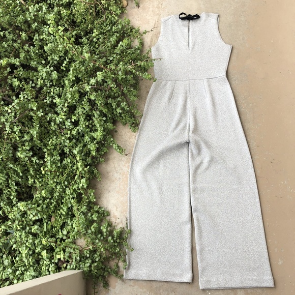 J Crew Metallic Silver Lurex Wide Leg Jumpsuit - Picture 2 of 4